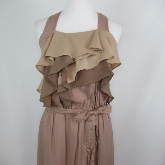 RYU Mauve Ruffle Halter Maxi Dress Smock Back Tie Waist Women’s Size Large NEW - Picture 5 of 9